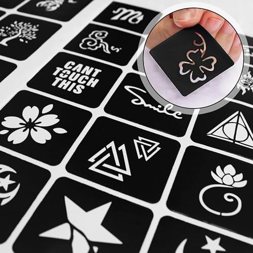 Henna Tattoo Stencil Kit 165+pcs, 23 Sheets Henna Stencils Glitter Airbrush Reusable Temporary Tattoo Stencils Indian Arabian Realistic Tattoo Stickers for Face Body Paint DIY