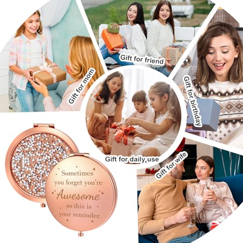 10 Pcs Inspirational Compact Mirror Sometimes You Forget You're Awesome Appreciation Gifts for Women Mother's Day Party Favors Magnifying Pocket Mirror (Rose Gold)