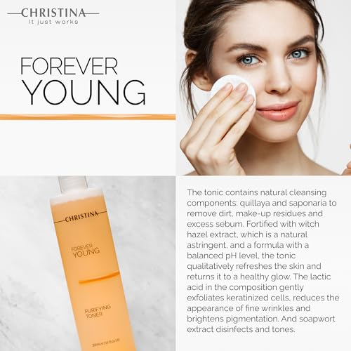 Christina - Forever Young Purifying Toner - Hydrating Facial Toner for Oily & Dry Skin - Cleanses and Removes Excess Oil - pH-Balancing Astringent with Witch Hazel & Quillaja - Alcohol-Free - 300ml