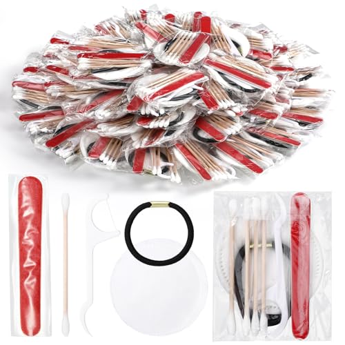 Tondiamo 100 Set Hotel Vanity Kit Individually Wrapped Travel Size Hotel Hospitality Kit Include Disposable Cotton Pads, Cotton Swabs, Hair Tie, Nail File, Dental Floss for Motels Toiletries