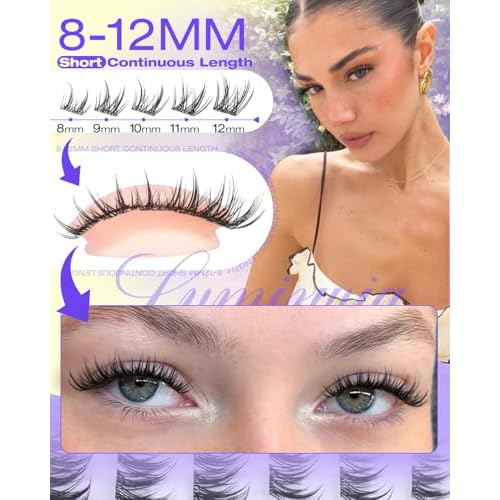 Short Self Adhesive Lash Clusters 8-12MM Natural Self Adhesive Eyelashes Pre Glued Wispy Eyelash Clusters No Glue Needed Cluster Lashes Spiky Manga C Curly Cluster Eyelash Extensions by Lvmixwig