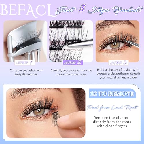 Self Adhesive Eyelashes Clusters Press on Lash Clusters Wispy Lash Extensions No Glue Needed Lashes Clusters Natural Cluster Eyelash Extensions Kit with Tweezers (8-16mm,C Curl)