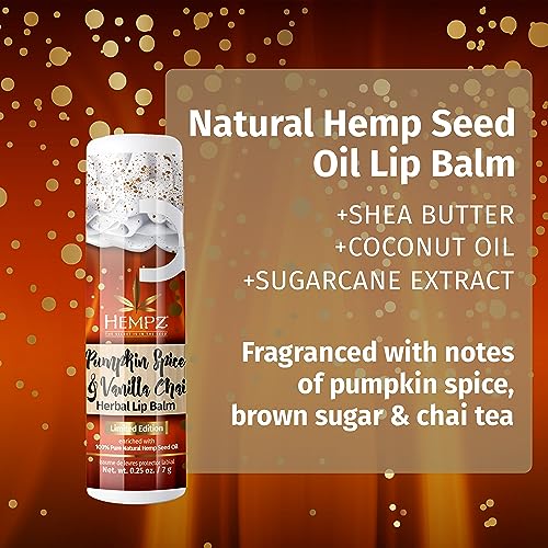 Hempz Pumpkin Spice & Vanilla Chai Lip Balm (.25 Oz) ? Fall Scented Travel Sized Moisturizing Lip Balm for Women & Men, Chapstick Moisturizer for Combatting Dry or Very Dry Lips