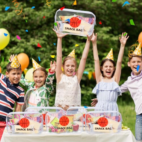 16 Pcs Basketball Snack Bags for Team Basketball Party Gift Bags Clear Basketballs Goodie Snack Treat Candy Bag for Team Ground Birthday Sports Basketballs Party Favors