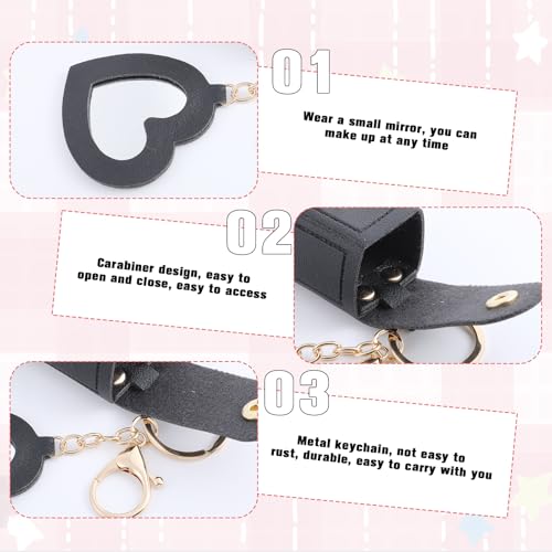 5 PACK Lipstick Holder Keychain with Mirror, PU Leather Portable Lipsticks Holder Soft Leather Portable Lipstick Pouch with Metal Key Ring for Travel Party Gift Valentine's Day for Women