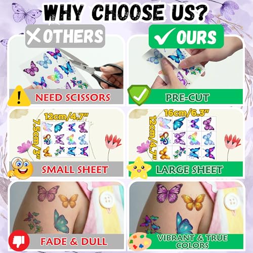 96PCS Butterfly Temporary Tattoos Stickers - Butterfly Themed Party Favors Party Decorations Accessories Supplies Gift Idea For Kids Teens Adult Women Classroom Prizes Rewards Pre-Cut