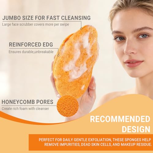 3Pcs Large Facial Sponge Set, 5.9in Reusable Cleansing Puff Colorful Makeup Remover Exfoliating Pads for Gentle Cleansing, Soft Face Sponge for Daily Face Wash(Pink Orange Green)