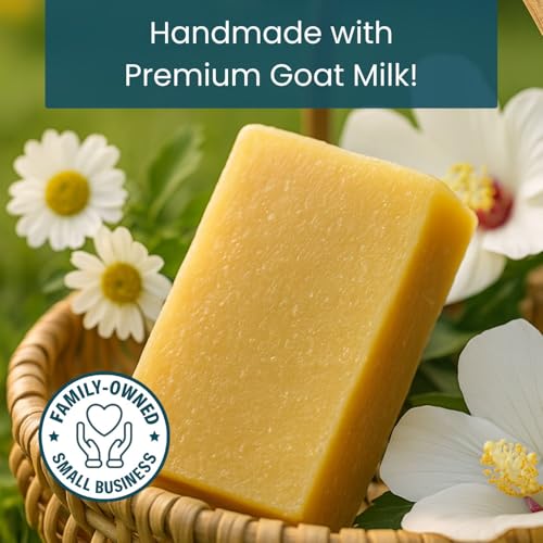 Goat Milk Soap Bar, Unscented - Premium, Handmade w/Real Milk in USA - Hand & Body Goat Soap - Dry, Sensitive Skin, Gentle, No Dyes - (1 Large, 5oz)