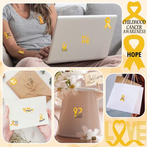 WANDIC Gold Ribbon Awareness Kit, 100PCS Ribbon Pins 10 Sheets Temporary Tattoo for Childhood Cancer for Public Benefit Activities