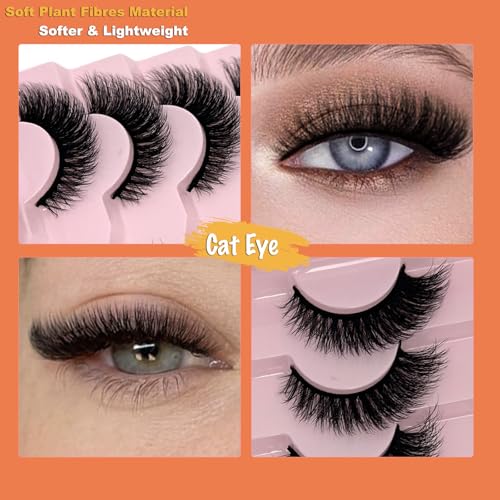 Cat Eye Lashes Mink 3D Short Fluffy Full Strip Lashes C Curl Wispy Cateye Thick False Strip Eyelashes Natural Look