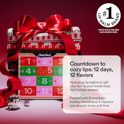 ChapStick Advent Calendar 2025 ? Cozy Countdown to Christmas, Variety 12-Pack Lip Balm Gift Set, Holiday Gifts for Women, Men, Teens, Coworkers, Grandpa & Grandma, 0.15 Oz Each