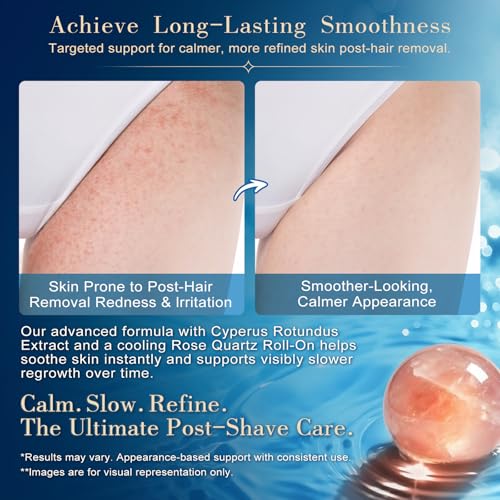Cyperus Rotundus Oil Serum Roll-On with Rose Quartz, Targeted Post-Hair Removal Care, Helps Reduce the Appearance of Regrowth Over Time, Non-Greasy, 60 ml