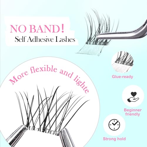 GAQQI Self Adhesive Eyelashes Clusters, No Glue Lash Clusters 10-16mm Wispy & Natural Cluster Lashes, No Band Press On Lashes, More Comfortable & Stronger Hold (Lace£©