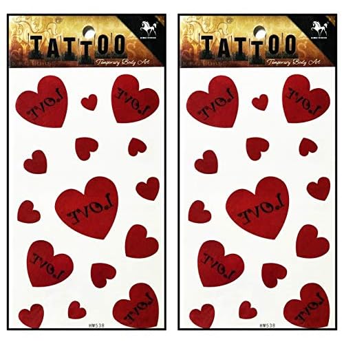Tattoos 2 Sheets Beautiful Love Heart Red Valentine Romantic Temporary Tattoo Body Fake Sticker Hand Arm Neck Wrist Art Sticker Party Fashion Fantasy Tattoos for Men Women