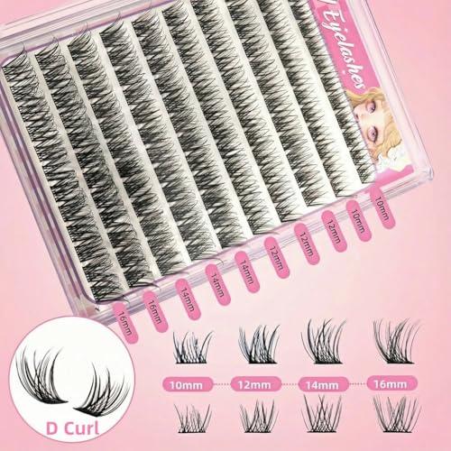 Lash Clusters Kit 120 Pcs Individual Eyelash Clusters 10-16mm D Curl, DIY Lash Extension Kit with Lash Glue, Sealant & Tweezers, Natural Fluffy Fake Lashes for Home Use, Beginners Friendly