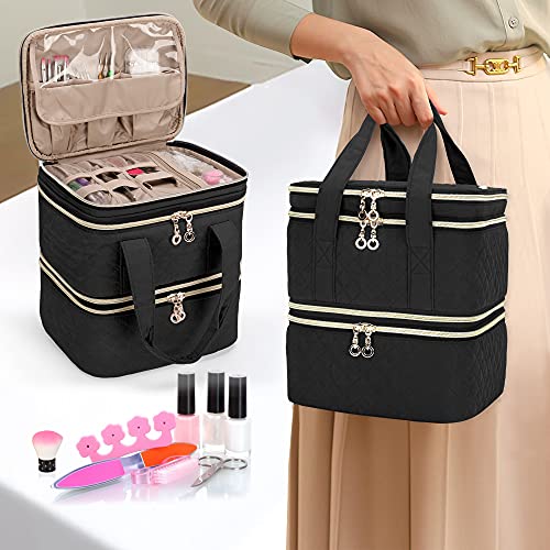 Yarwo 3 Layers Nail Polish Organizer Holds 48 Bottles (15ml/0.5 fl.oz), Detachable Nail Polish Case with Adjustable Dividers, Travel Case for Manicure Set, Black (Bag Only, Patent Pending)