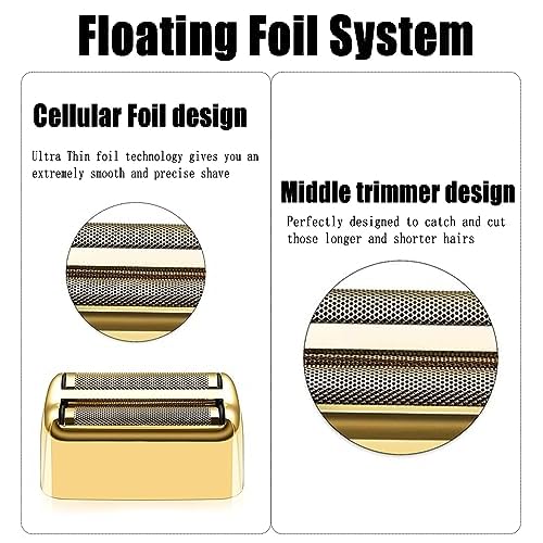 Replacement Shaver Foil and Cutter, Professional Replacement Shaver Foil Head Cutter Blade for BaBylissPRO Barberology FX Collection Metal Double Foil Shaver (Gold)