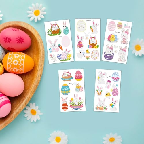 80 PCS (10 Sheets) Luminous Easter Temporary Tattoos for Kids, Basket Stuffers Bulk, Glow Easter Decorations Party Favors Supplies Essentials, Easter Games for Toddlers Boys Girls