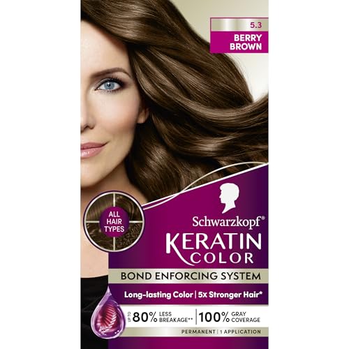 Schwarzkopf Keratin Permanent Hair Dye Cream, 5.3 Berry Brown, Professional Quality Color for Up to 100% Gray Coverage, Bond Enforcing System