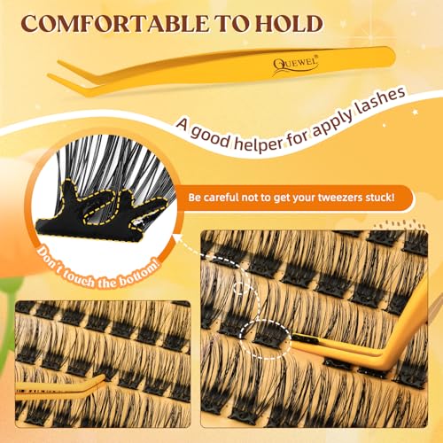 QUEWEL Self Adhesive Lash Clusters Kit, Pre Glued Eyelashes Clusters, 10-16MM Strong Hold Self Adhesive Eyelashes,D Curl Press On Lashes No Glue Needed DIY Lash Extensions Kit at Home(MJ04)