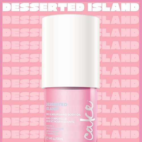 Cake Beauty Body Oil, Desserted Island - Rich & Nourishing Body Oil, Radiance Enhancing - Argan Oil, Aloe, Camelia Leaf Extract - For Dry Skin - 100 mL / 3.4 Fl Oz