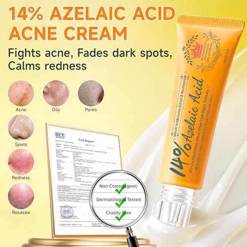 14% Azelaic Acid Acne Cream - Dark Spot Remover for Face, Acne Treatment & Acne Spot Treatment Salicylic Acid & Niacinamide ? Redness Reducing Skin Care,Evens Tone & Soothe Irritation & Rosacea£¬1oz