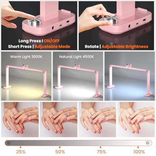 Nail Light for Desk,34 Inch 48W Half Moon Light-Adjustable 3000K-6000K Color Temp, 0-100% Brightness,Nails lamp with Phone Stand,for Nails Art,Tattoo,Eyebrow,Beauty,Reading,Salon