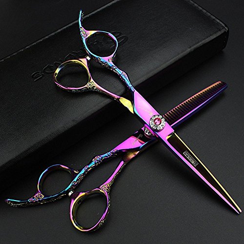 (Left hand) Purple 6-inch hair clippers Japanese 440c high hardness stainless steel professional hair salon hair clippers and thinning scissors