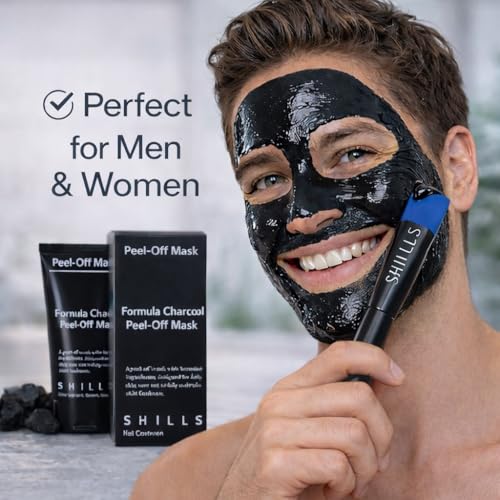 SHILLS Charcoal Mask for Men, 1 Bottle (1.69 fl. oz) and a Brush Set