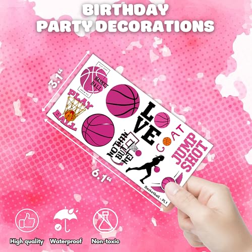 100 PCS Basketball Pink Temporary Tattoos Themed Birthday Party Decorations Favors Supplies D?cor Olympic Sports Game Tattoo Stickers Gifts For Game Boys Girls Classroom School Prizes Reward