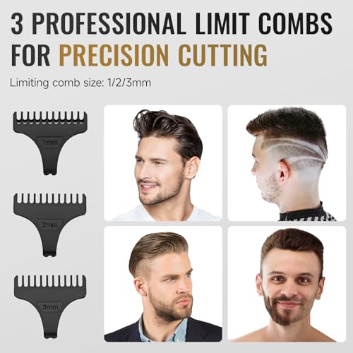 Professional Beard Trimmer for Men - Zero Gapped T-Blade Hair Trimmer,Cordless Hair Clippers,Precision Edgers Barber Clippers for Hair Cutting & Grooming with LED Display,3 Guide Combs