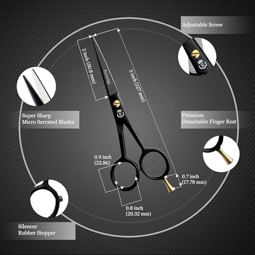 5" Professional Mustache & Beard Scissors With 1 Beard, 1 Mustache Comb & Travel Pouch, Stainless Steel Black Mustache & Beard Trimming Scissors for Men Facial Hair and Grooming.