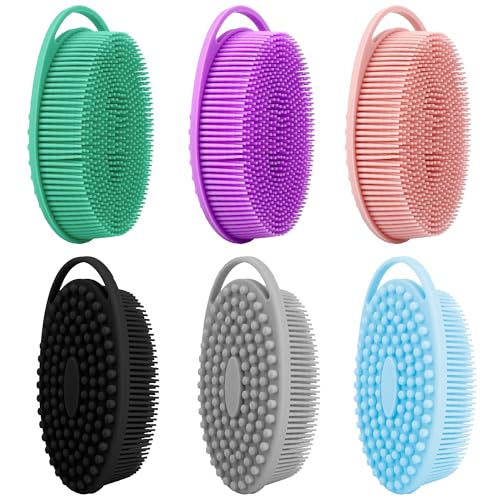 Soft Silicone Body Scrubber 6 PCS Silicone Body Shower, Silicone Loofah 2 in 4 Bath and Shampoo Brush, Body Scrubber Shower Cleaning Exfoliating Use for Sensitive Skin, Lather Well