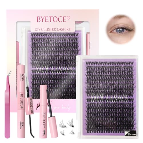 Lash Extension Kit Thick Eyelash Extension Kit 9-16mm Fluff Volume Lash Clusters 30D 40D Individual Eyelashes Kit with Lashes Bond, Lashes Remover, Lash Tweezers, DIY Lash Extension