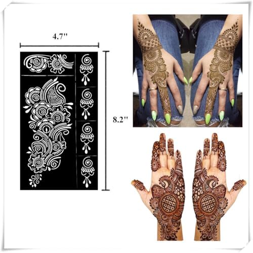 Pack of 9 Henna Tattoo Stencil Kit,Reusable Mehendi Stencils Templates for Hand Forearm Indian Arabian Temporary Tattoo Stickers