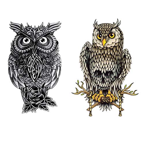 Owl Temporary Tattoos Large Temporary Tattoo Half Arm Tattoo Sleeves Stickers Shoulder Body Art for Men Women Teens-6 Sheets