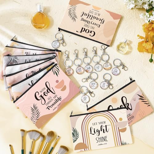 Talltalk 20 Pcs Christian Gift Bulk for Women Religious Cosmetic Bag Inspirational Scripture Keychain Church Favors for Women Mother Sister (Bohemian Style)