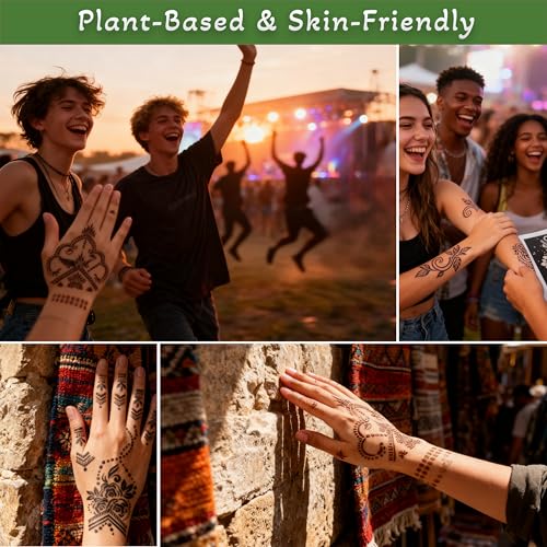 191 PCS Temporary Tattoo Stencils Kit, 6 Tattoo Ink Cones 3 Color (Black, Brown, Dark Red) & Tattoo Pen - Temporary Tattoo Kit, DIY Body Art | Perfect for Kids, Teens, Beginners, Family Fun & Parties