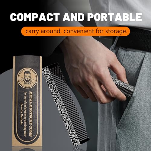 Metal Beard & Mustache Comb - Pocket Comb with 3D Pattern Design, Fine & Wide Teeth for Precise Styling - Durable, Compact, Travel-Friendly Grooming Tool for Facial Hair Care (4.65inch) - Cloud