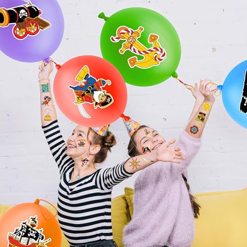 72PCS Pirate Party Favors for Kids ? 48 Pre-Cut Temporary Tattoos & 24 Punch Balloons Themed Birthday Party Decorations Supplies Favors Gifts, Goodie Bag Fillers, Classroom Rewards