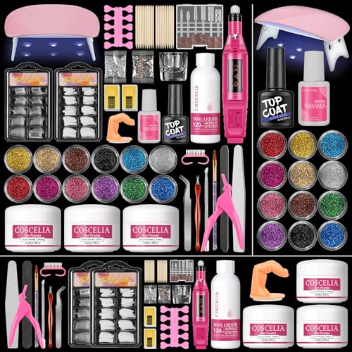 Acrylic Nail Kit with Everything for Beginner with Drill and U V Light Professional Nails Acrylic Set 12Pcs Decoration Powder Art Starter Mother's Day Gifts for Women Mom DIY