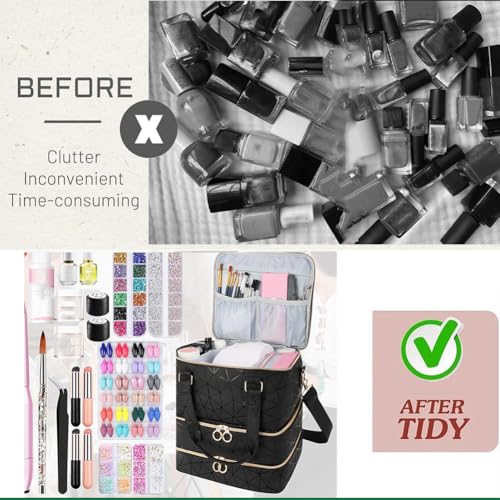 Nail Polish Organizer Bag, 3 Layers Detachable Nail Organizers and Storage, Nail Supplies Organizer, Travel Makeup Bag, Pu Leather Nail Polish Holder Carrying Case Box Holds 84 Bottles & nails Lamp