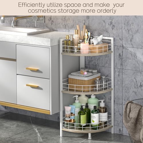 Bathroom Standing Shelf, 3 Tier Free-Standing Shelf Units, Open Floor Shelves, Triangular Curved Corner Shelf Stand for Small Space, Ideal for Bathroom,Kitchen,Vanity Storage and Organizer