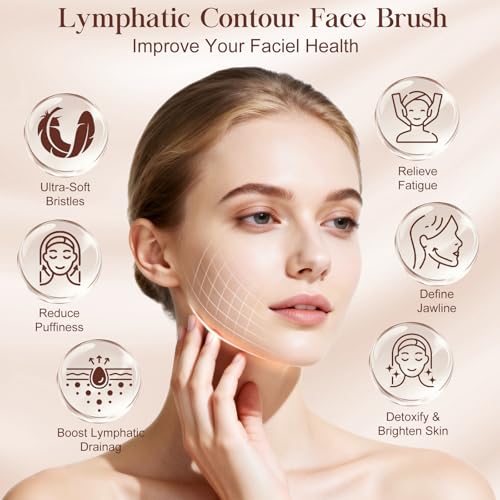Lymphatic Contour Face Brush - Lymphatic Drainage Massager for Reducing Double Chin & Jawline Sculpting, Ultra-Soft Bristles for Lymphatic Drainage, Ergonomic Portable Design with Travel Case(2pcs)