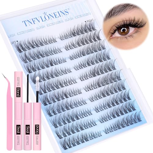 Wispy Lash Extension Kit Natural Lash Clusters 180Pcs Individual Lashes Clusters Kit Natural Eyelash Extension Kit C Curl Cluster Eyelash Extensions with Bond and Seal and Tweezers by TNFVLONEINS