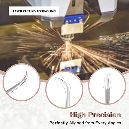 Lash Tweezers for Eyelash Extensions, Lankiz Eyelash Tweezers for Lash Extensions Stainless Steel Straight and Curved Volume Lash Tweezers Set Kit (2PCS-Rose)