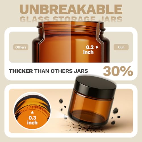 4 oz Small Glass Jars with Lids, Bumobum 36 Pack Amber Glass Lotion Jars with Inner Liners, 120ml Round Refillable Empty Containers with Blank Labels for Cream, Body Scrub, Cosmetic