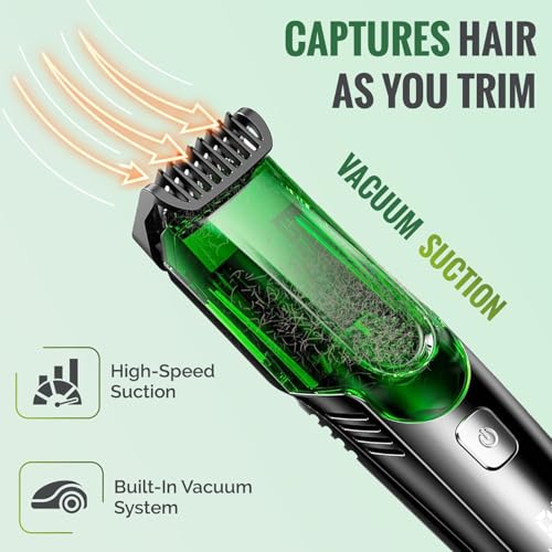 Vacuum Beard Trimmer for Men, Beard and Mustache Trimmer for Men with Adjustable Length Comb (1?20mm), IPX6 Waterproof Built-in Electric Trimmer for Beard, Mustache, and Stubble.