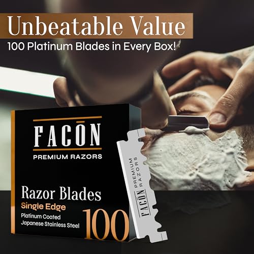 100 Fac?n Single Edge Razor Blades for Barber Straight Razor, Straight Razor Blades for Shaving, Platinum Japanese Stainless Steel for Smooth & Precise Shave, Premium Replacement Barber Razor Blade