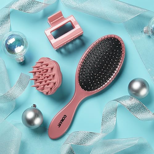 Conair Gift Set, Gift Box Under $20, Includes 1 Hair Brush, 1 Claw Clip, and 1 Scalp Massager in Pink